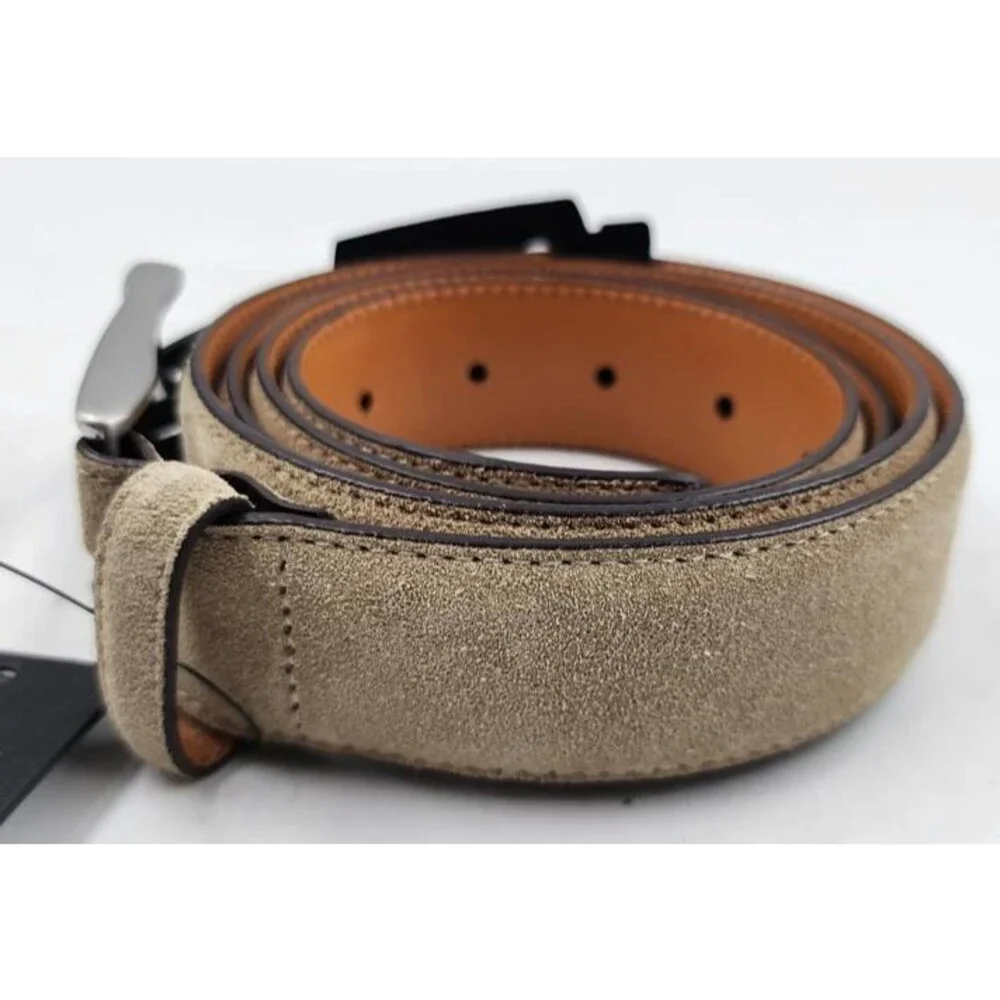 Magnanni Telante Suede & Leather Belt Men's 44 Taupe Nickel-Tone Square Buckle